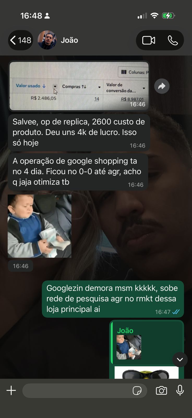 Exemplo de conversa com resultado de operação